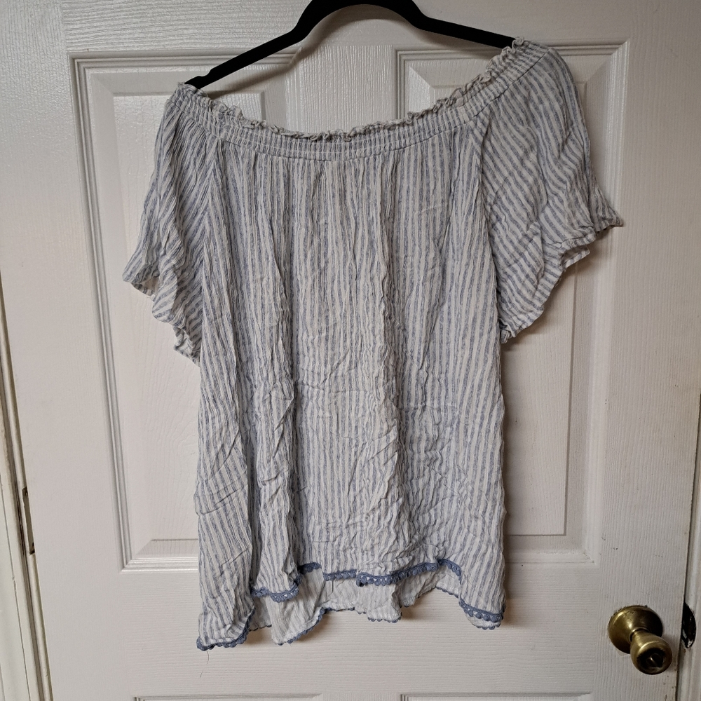 Striped off the shoulder plus top